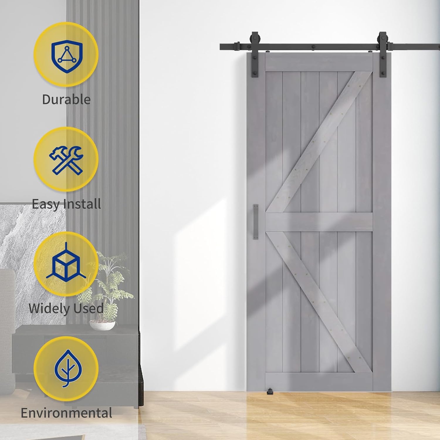 Pipleo – Puerta de granero de 303642 x 84 pulgadas con kit de herrajes para puerta de granero y asa, guía de suelo incluida, puerta corredera sin