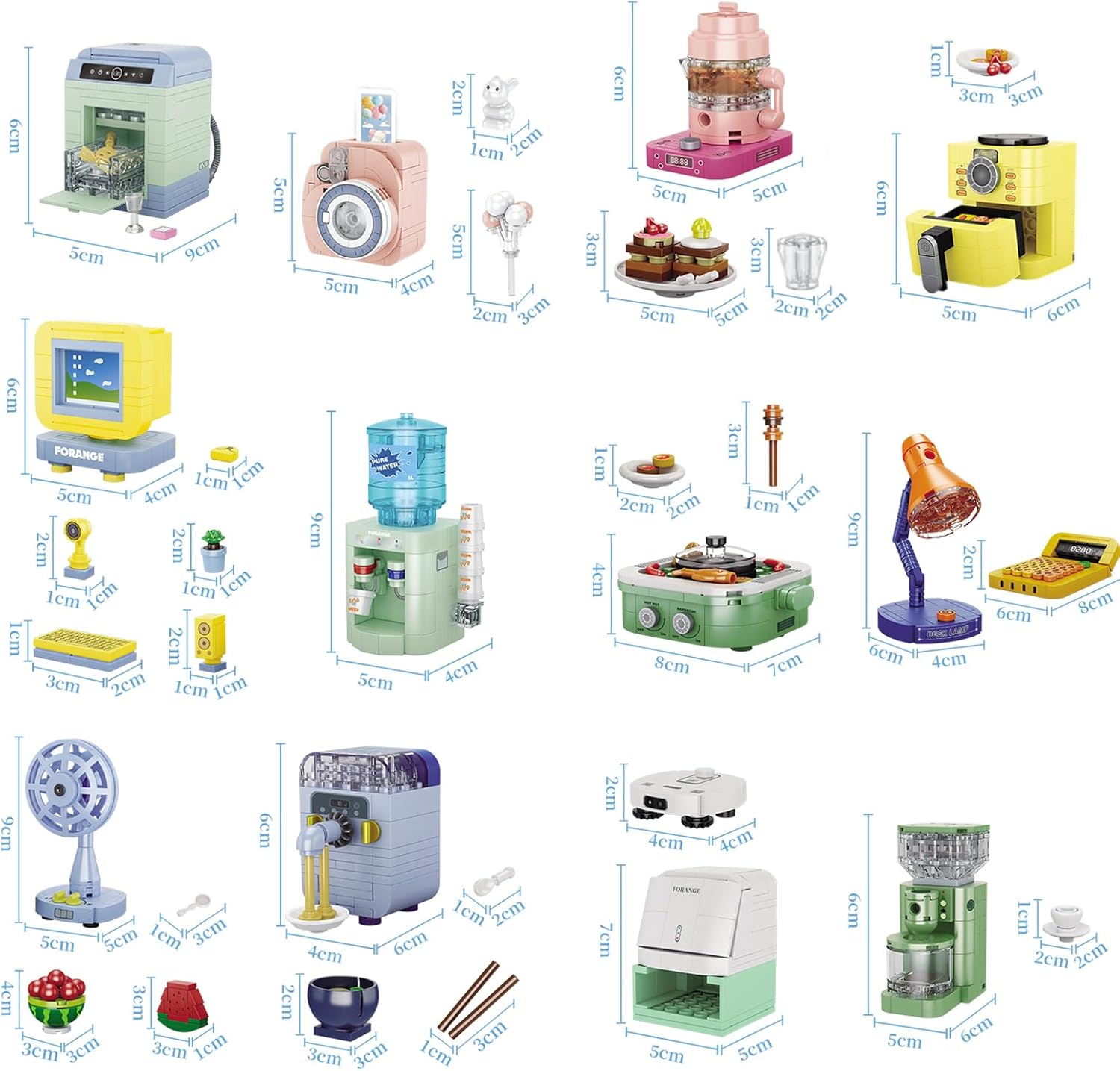 JMBricklayer Juego de construcción para niñas, 12 piezas de mini electrodomésticos mejorados, juegos de juguetes para niños, recuerdos de fiesta,