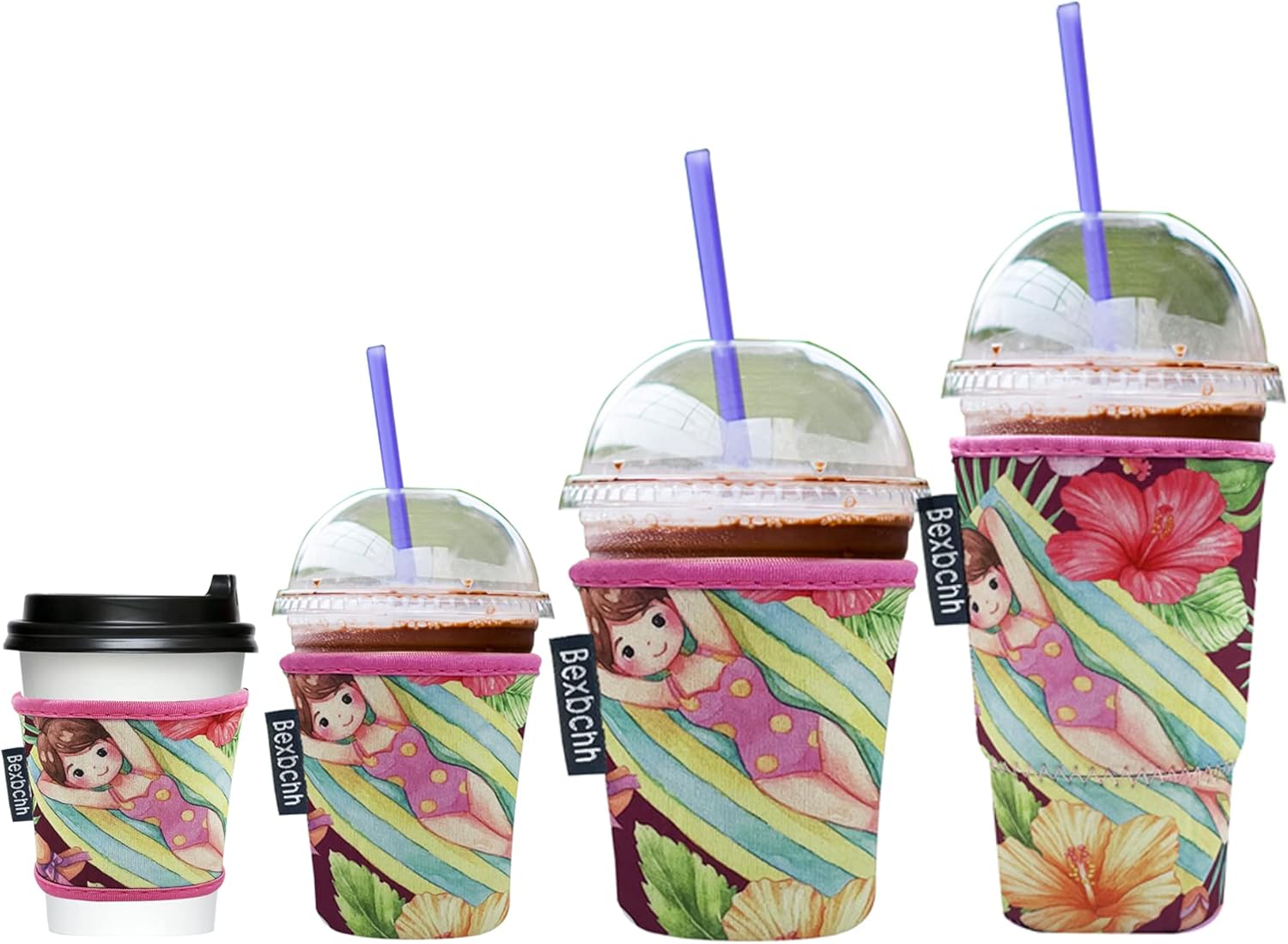 Paquete de 4 fundas reutilizables para café helado, funda aislante para bebidas frías, portavasos de neopreno, funda de café Starbucks, funda de