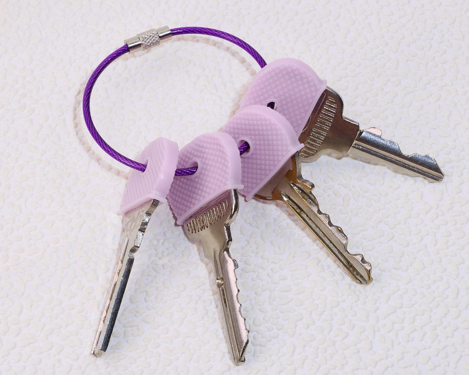 20 etiquetas para llaves de 1 x 0.79 x 0.16 pulgadas, protectores para llaves estándar de casa plana (morado)