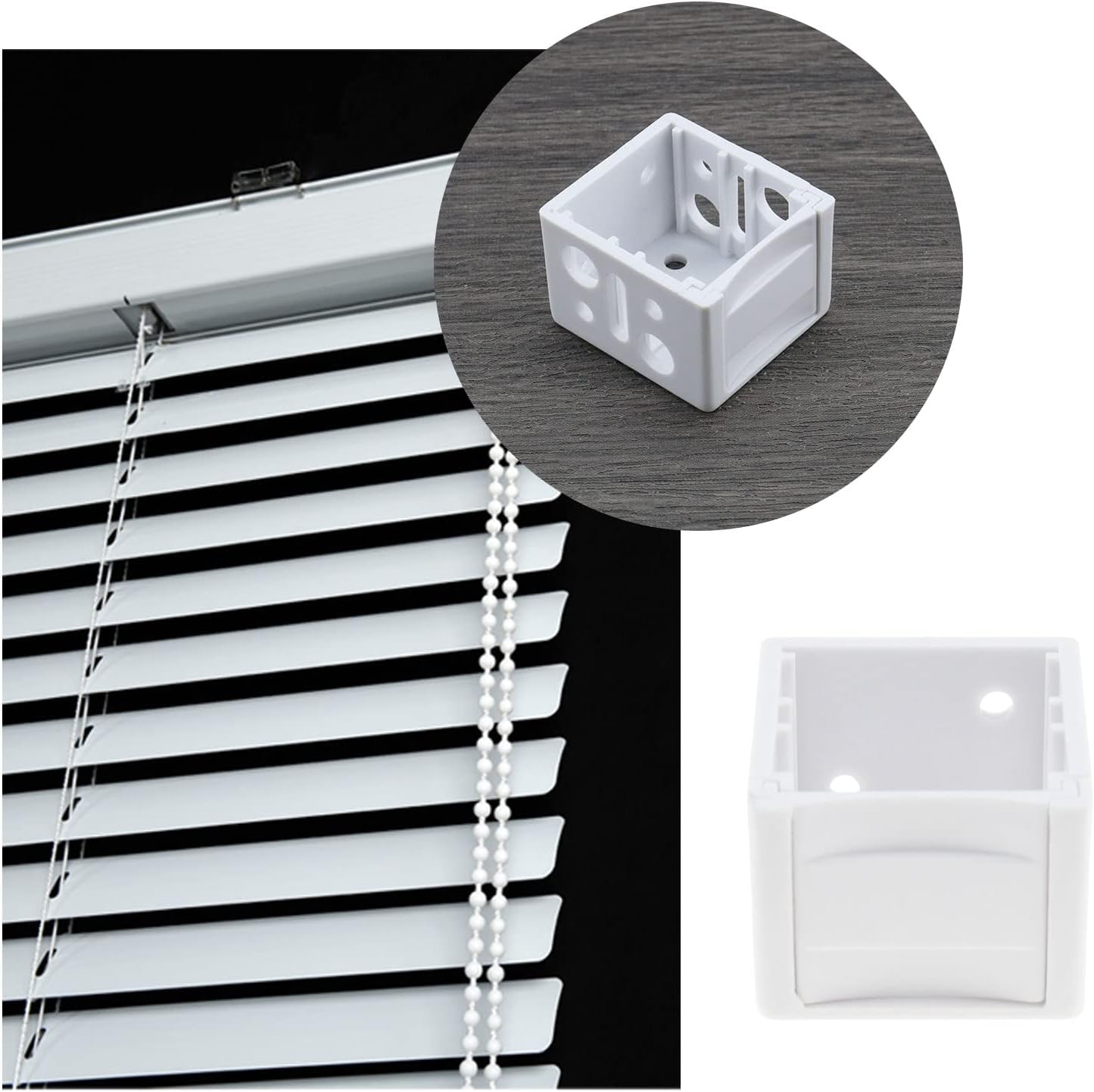 8 soportes para persianas de plástico, soportes de montaje para riel de la ventana, accesorios para persianas color blanco, 1.220 x 1.142 x 0.984in