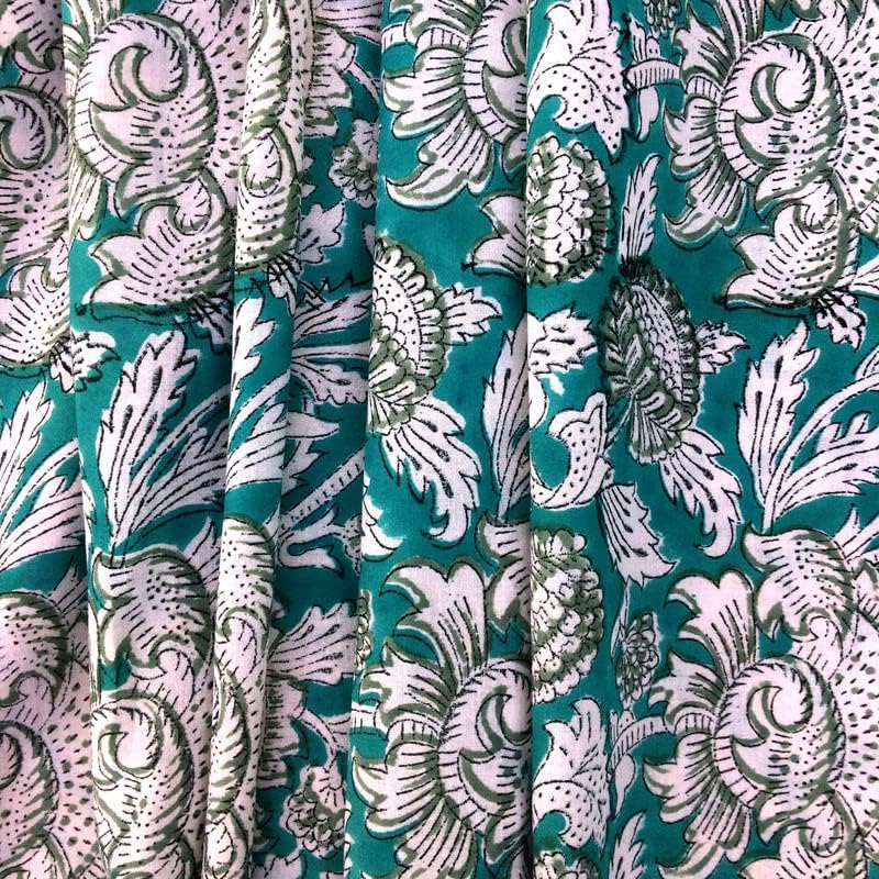 E-Tailor The Yard – Tela de algodón natural indio con estampado floral, tela de costura, 3 yardas, color verde selva floral