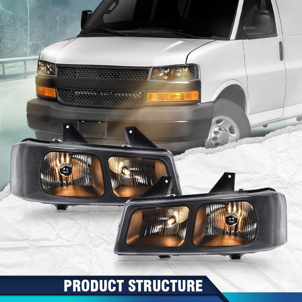 PIT66 Par de faros delanteros con bombillas compatibles con Chevy Express 1500GMC Savana 1500 2003-2014, compatible con Chevy Express 2500 3500GMC