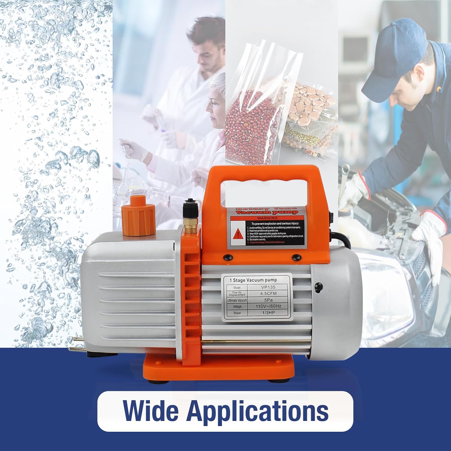 BACOENG Bomba de vacío de 4.5CFM, bomba de vacío de paletas rotativas de una sola etapa de 110 V 13 HP con aceite, para R12 R22 R134a R410a AUTO AC