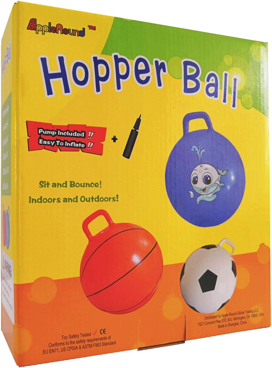 AppleRound Hippity Hoppity – Pelota de salto con bomba de bola, bola inflable con mango, 20 pulgadas de diámetro para edades de 7 a 9 años, gorila