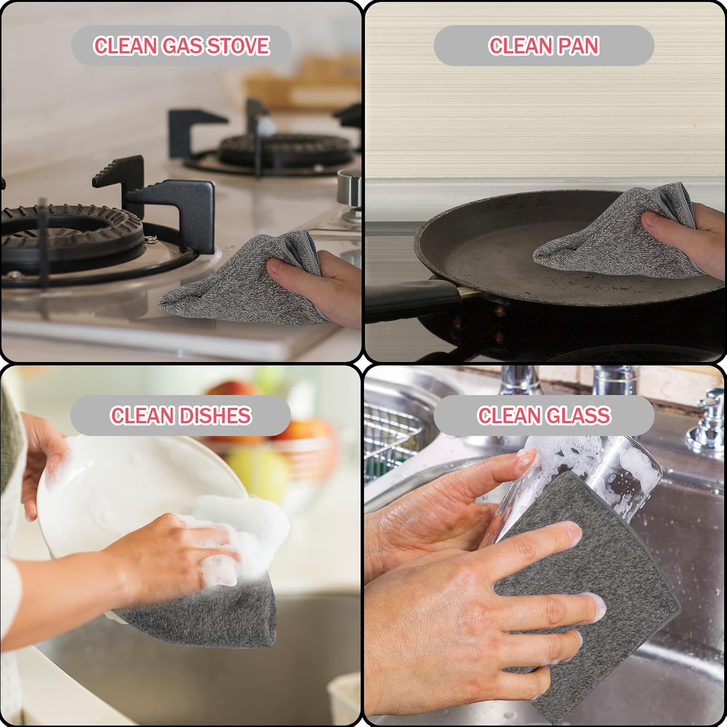 12 paños de limpieza de microfibra, trapos grises suaves, lavables, ultra absorbentes, multiusos, sin pelusas, reutilizables para el hogar, oficina,