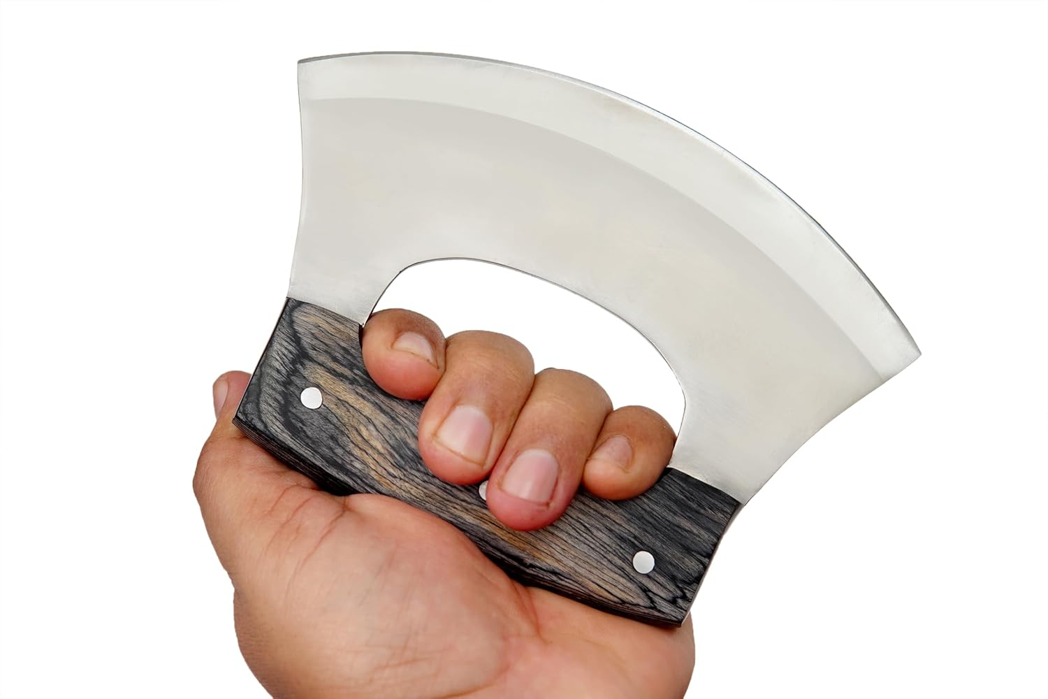 WARIVO KNIFE Cuchillo Ulu hecho a mano para cortar pizza, cuchillo oscilante, cuchillo mezzaluna con funda para cortar, cortar, acampar, al aire