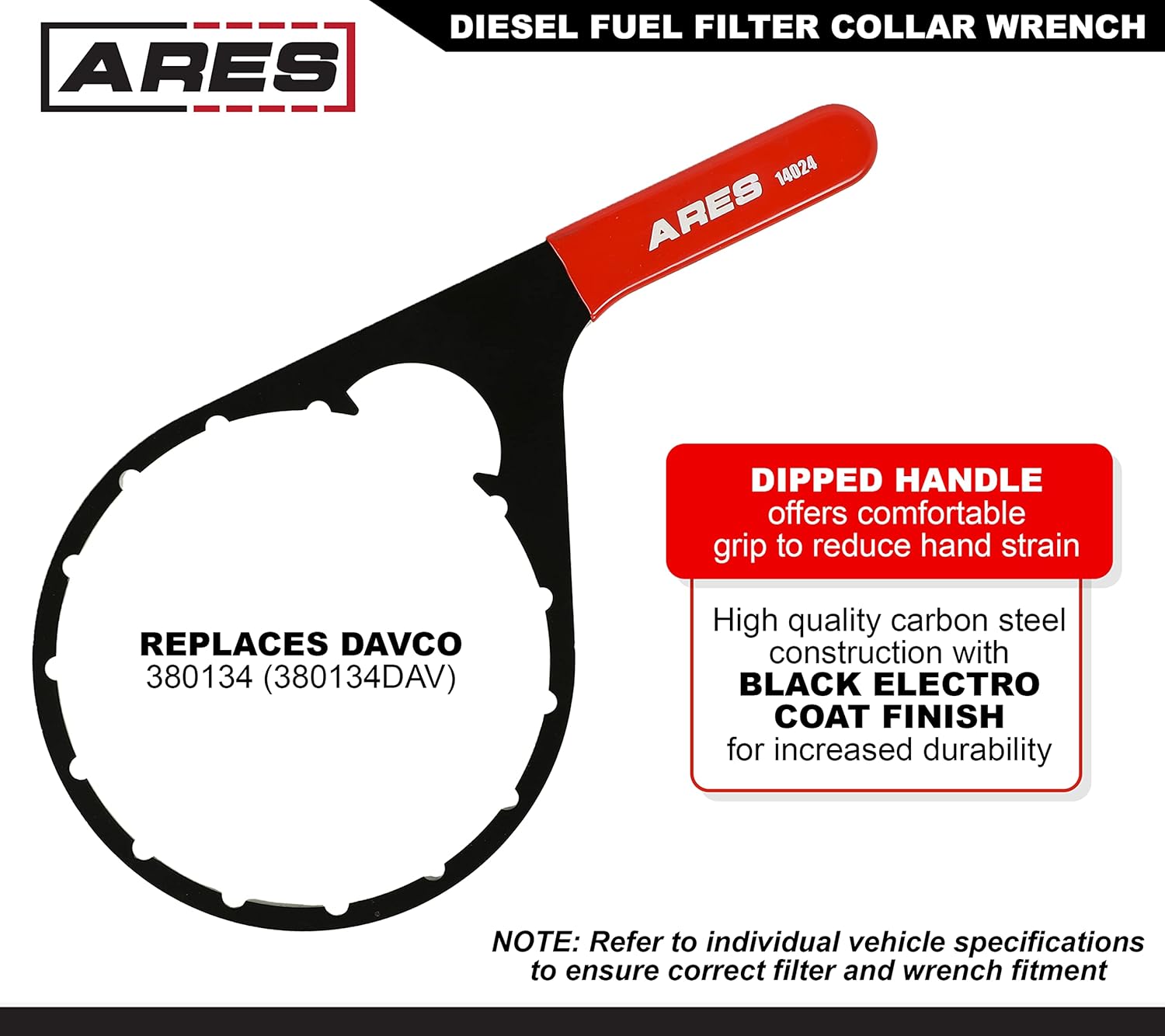 ARES 14024 – Llave de cuello de filtro de combustible diesel, 6 pulgadas de diámetro, negro, acero al carbono