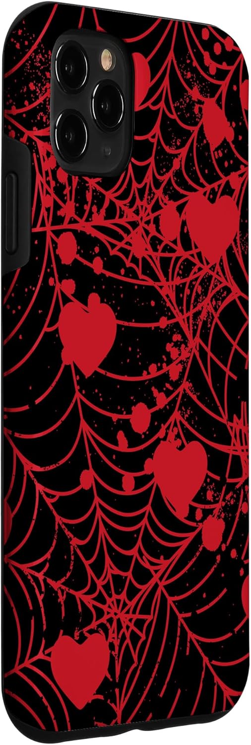 Funda para iPhone 11 Pro Max Spiderweb de San Valentín con corazones góticos góticos y negro Fairycore