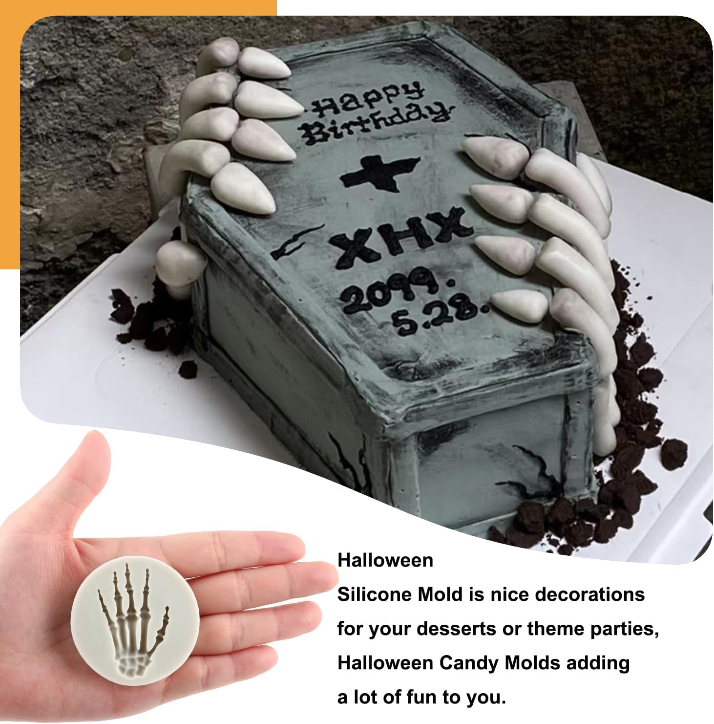 Molde de silicona de Halloween para pastel de calabaza, molde de silicona para pastel, calavera, murciélago, fantasma, bruja, caramelo, molde para