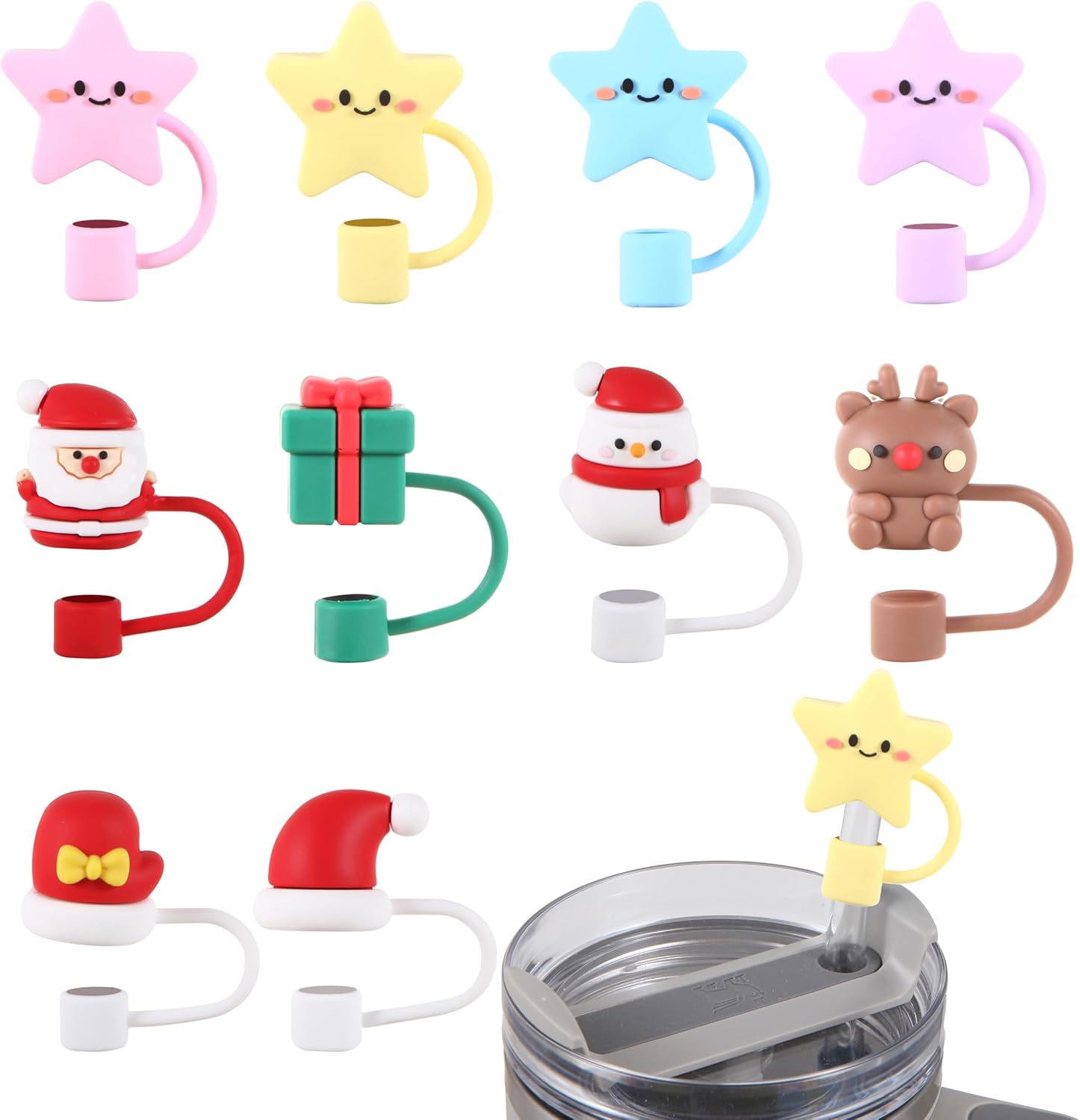 TGML Funda de popote de silicona para Stanley Cup, 10 unidades, adorno de popote compatible con vaso Stanley de 30 onzas y 40 onzas con asa, puntas