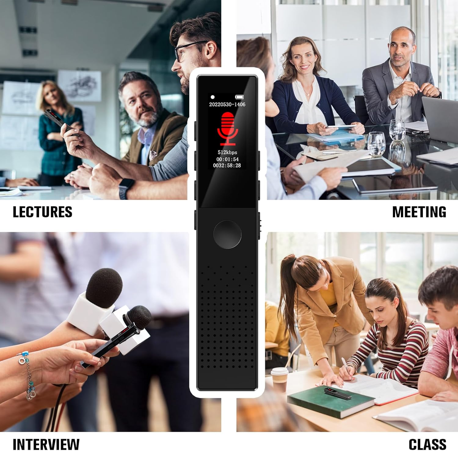 Grabadora de voz digital de 64 GB, grabación HD de audio de voz sin ruido de 3072 Kbps, grabadora activada por voz para 550 horas de capacidad de