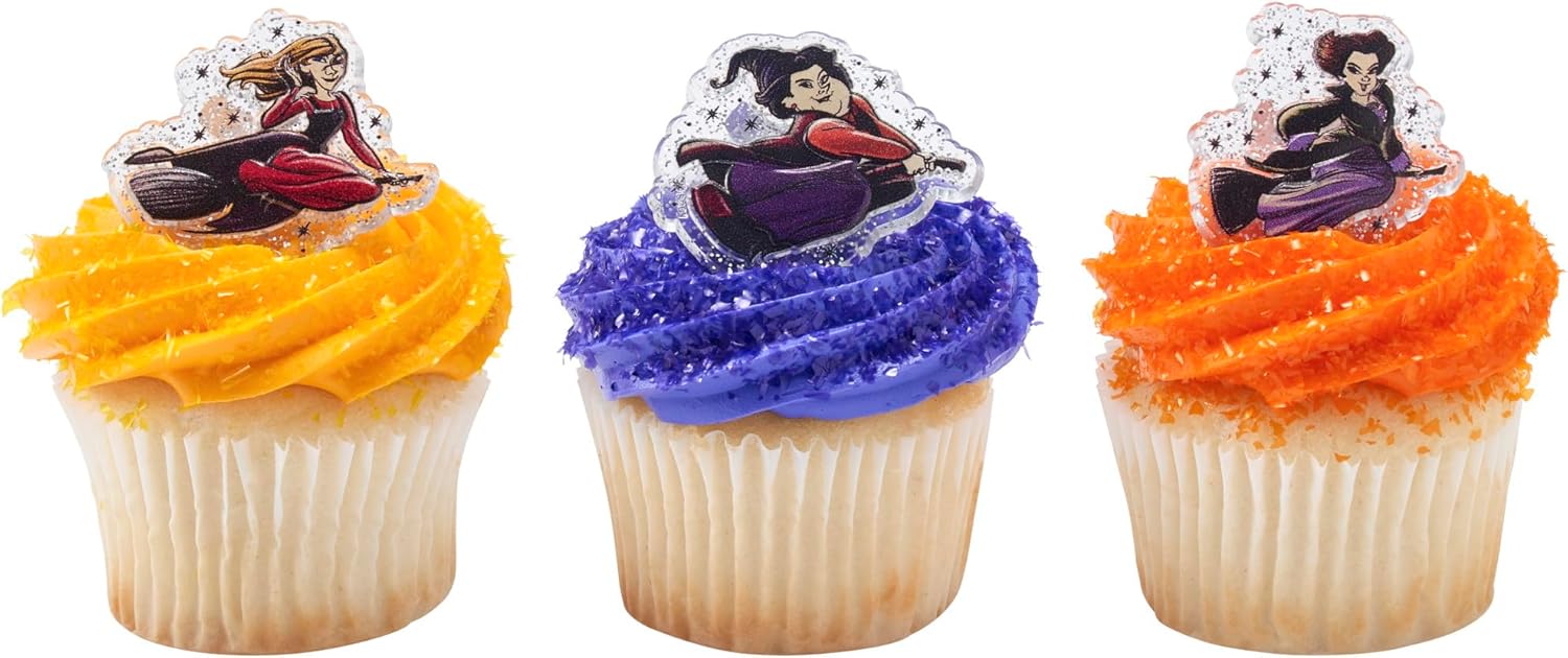 DecoPac Disney Hocus Pocus Forever Bewitching Anillos, decoraciones de cupcakes con las hermanas Sanderson en vuelo, 3 diseños, adornos para tartas