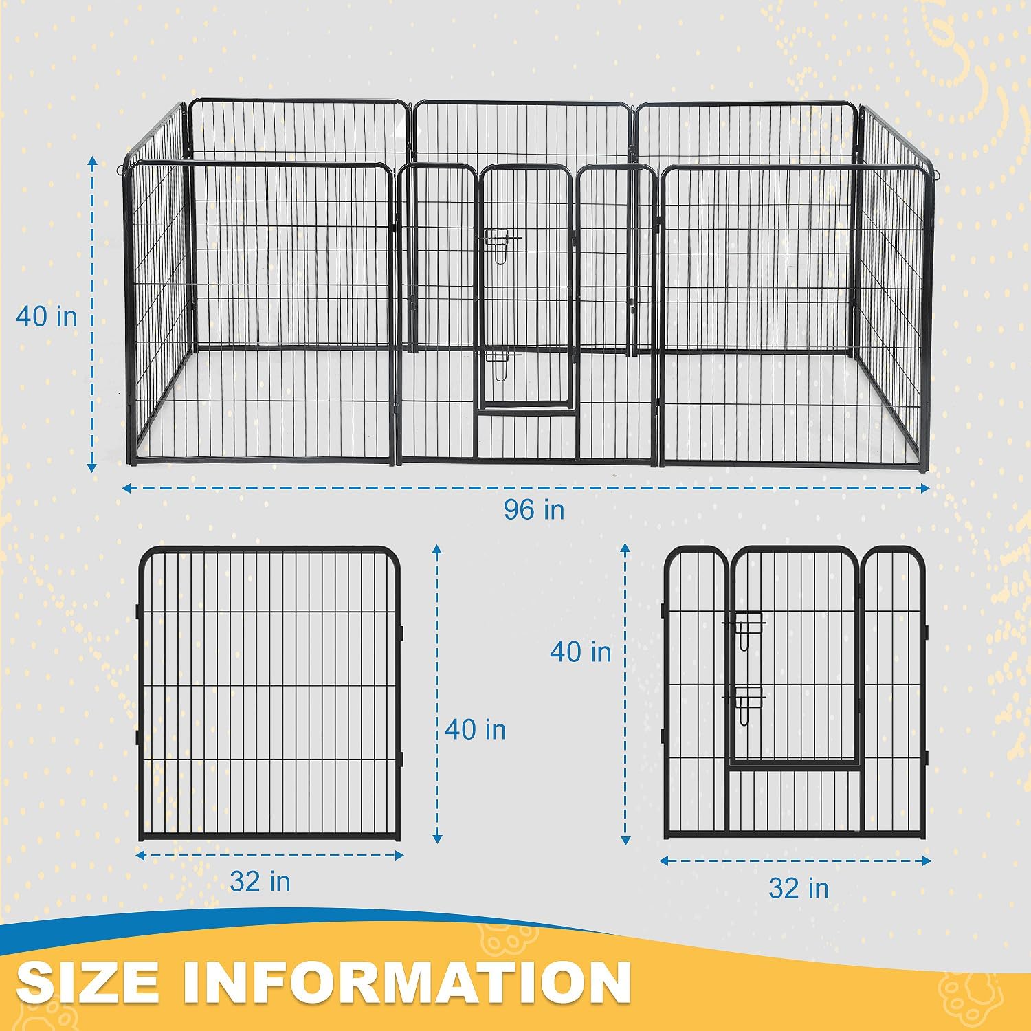 Corralito para perros para interiores, corralito de juego para cachorros para interiores y exteriores, valla de metal de 8 paneles con puertas,