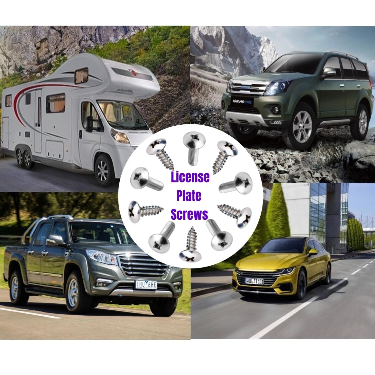 Tornillos de matrícula de acero inoxidable compatibles con automóviles, camiones, SUV, caravanas, motocicletas para fijación delantera o trasera