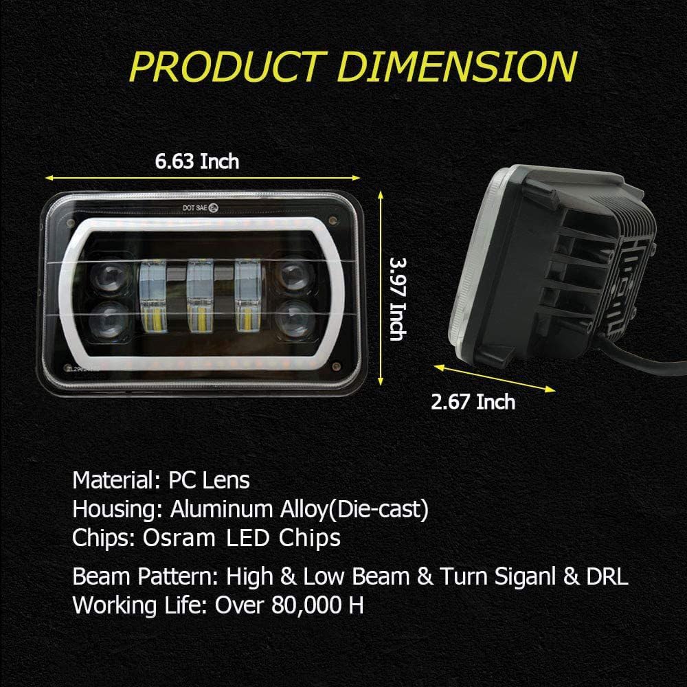 4 faros delanteros LED de 4 x 6 con anillo de halo blanco amarillo alto y bajo, haz sellado H4651 H6545 H4668 H4656 LED de repuesto para faros
