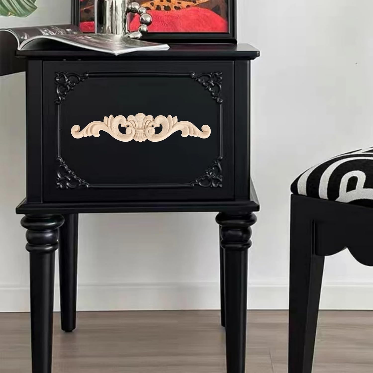 2 apliques de madera largos onlays decorativos de madera, apliques de madera tallada sin pintar para puerta de cama, armario, decoración de muebles