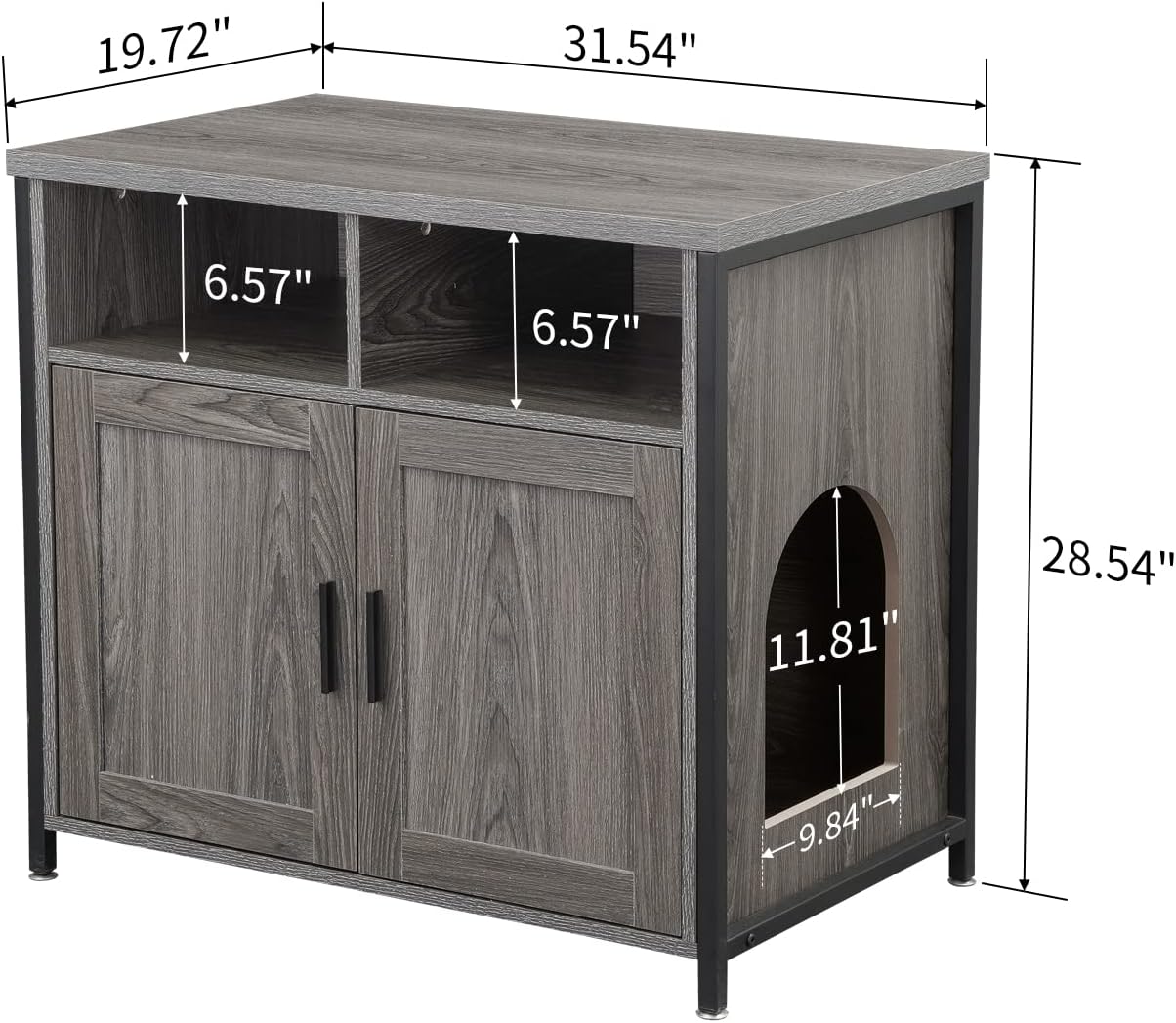 Muebles de caja de arena para gatos, banco de almacenamiento de arena oculto para gatos con estructura de madera resistente y puerta doble,