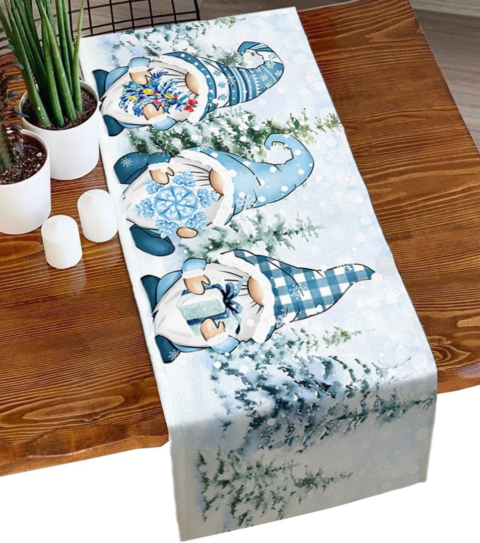 Camino de mesa azul de Navidad de 36 pulgadas, corto, de lino de algodón, cocina, comedor, mesa de café, decoración de tocador, camino de mesa de