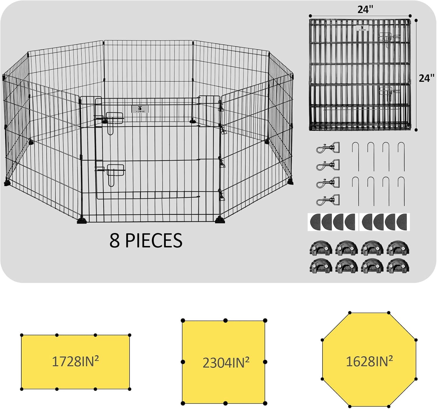 X-ZONE PET Corralito plegable para perros de 24 pulgadas de alto para interiores y exteriores, 8 paneles de metal negro, bolígrafos de juego para