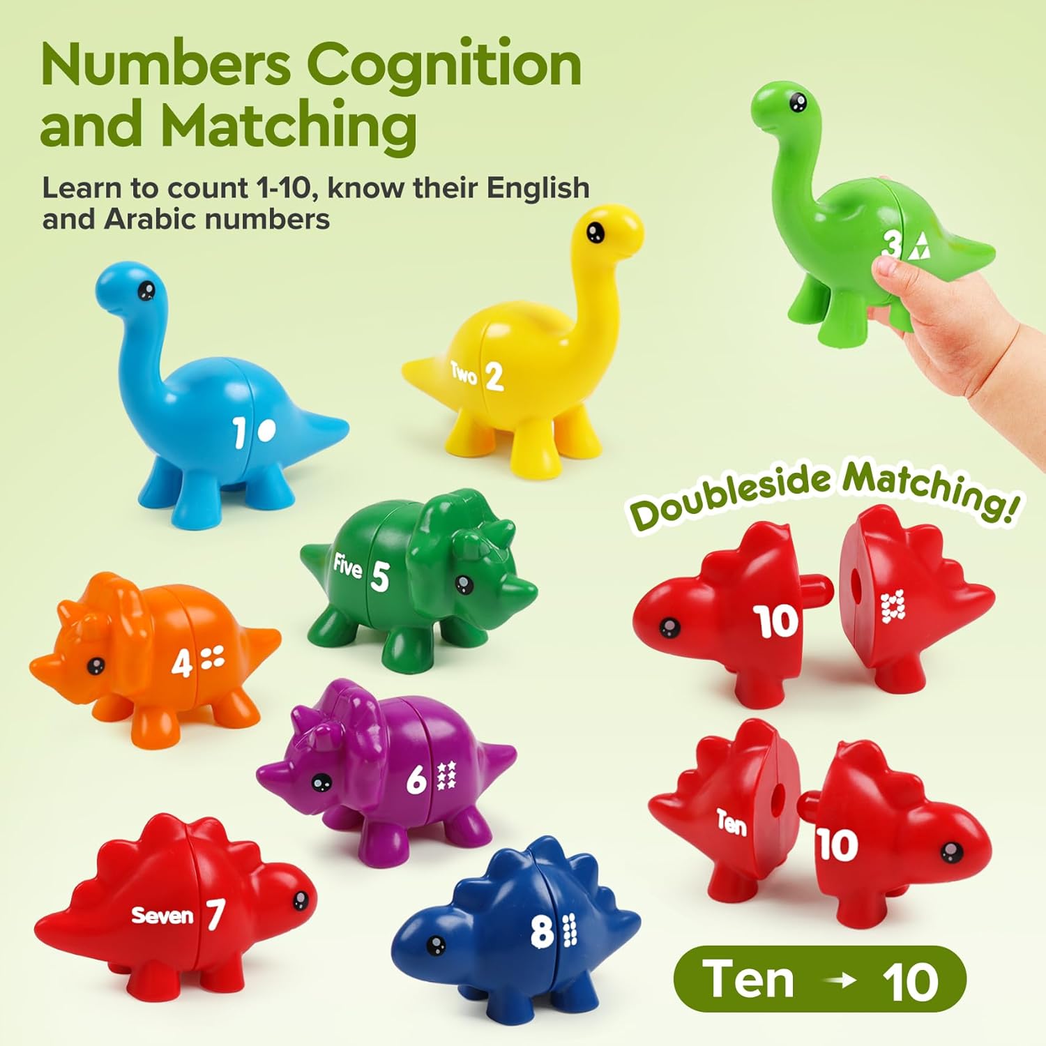 Montessori – Juguete sensorial de clasificación de números y a juego, juego de coincidencia de patrón de doble cara, reconocimiento del 1 al 10,