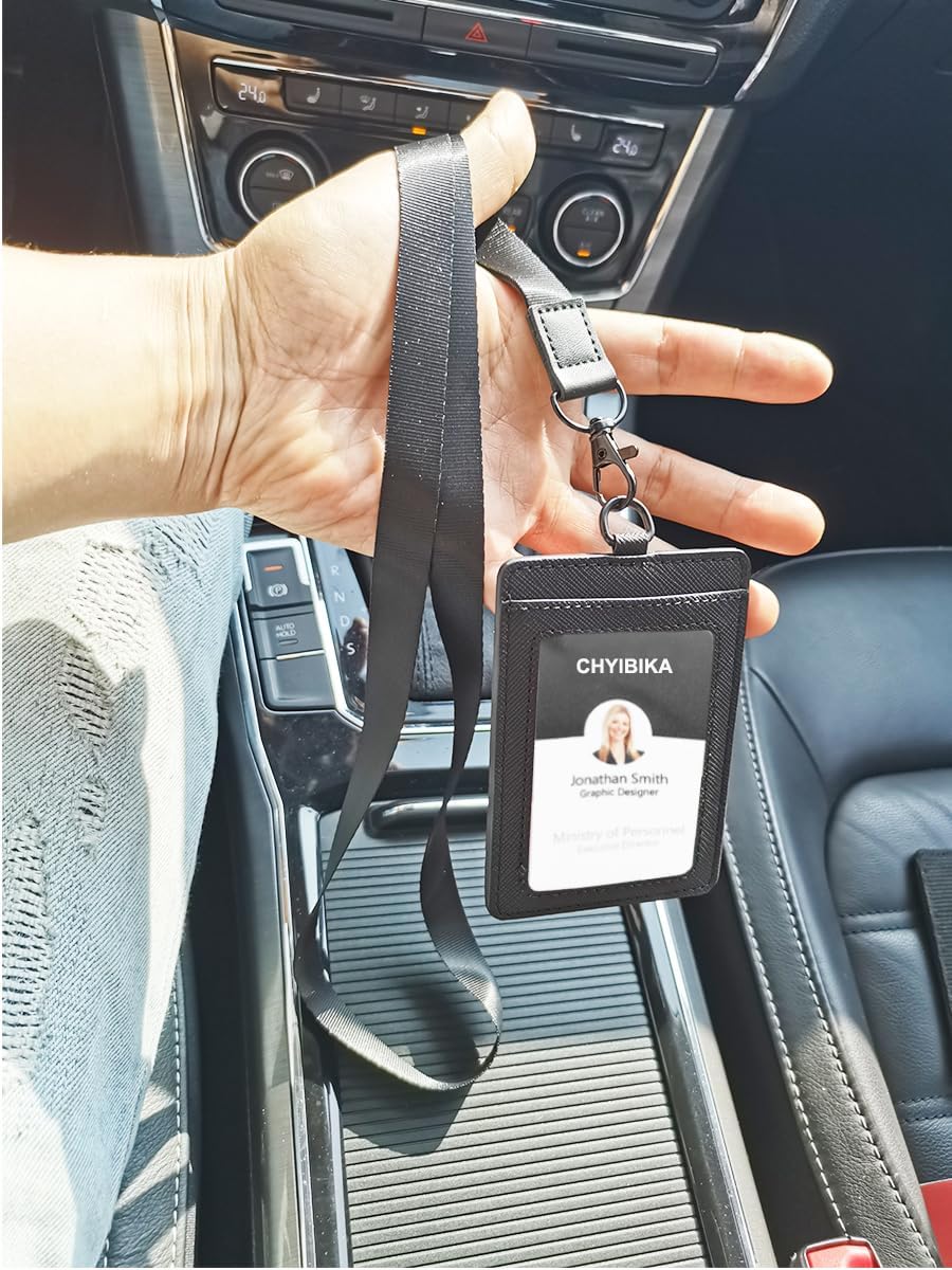 Portatarjetas con cordón, soporte de cuero para tarjetas de identificación, soporte vertical para tarjetas de identificación para el trabajo y la