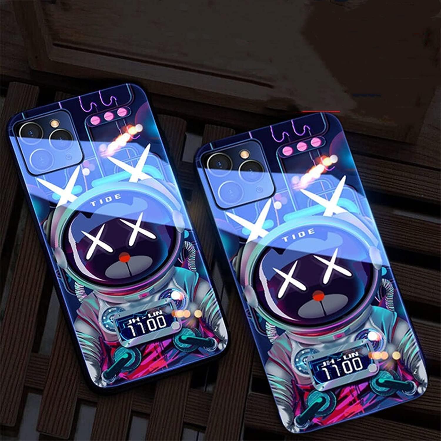 YJHWLF Funda LED para iPhone 12, cubierta trasera de vidrio templado brillante colorido a prueba de golpes, para mujeres frescas y hombres de moda,