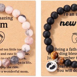 Regalos para padres nuevos para parejas, pulseras para mamá nueva y papá, Piedra, Sin gemas. Regalos para padres nuevos para parejas, pulseras para mamá nueva y papá, Piedra, Sin gemas.