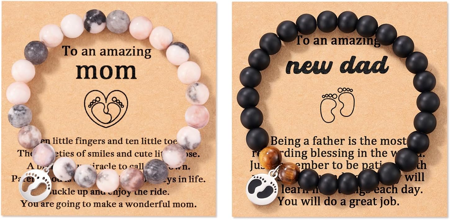Regalos para padres nuevos para parejas, pulseras para mamá nueva y papá, Piedra, Sin gemas.