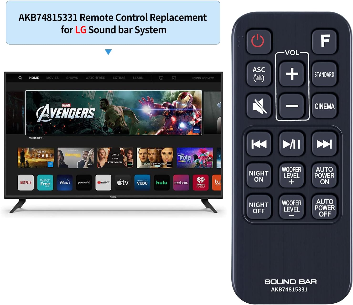 AKB74815331 Barra de sonido de repuesto de control remoto compatible con LG Soundbar Stereo System SH2 SH4 SH4D SPH5B-W SPJ4B-W SJ3 SJ4 SHC4 MA5