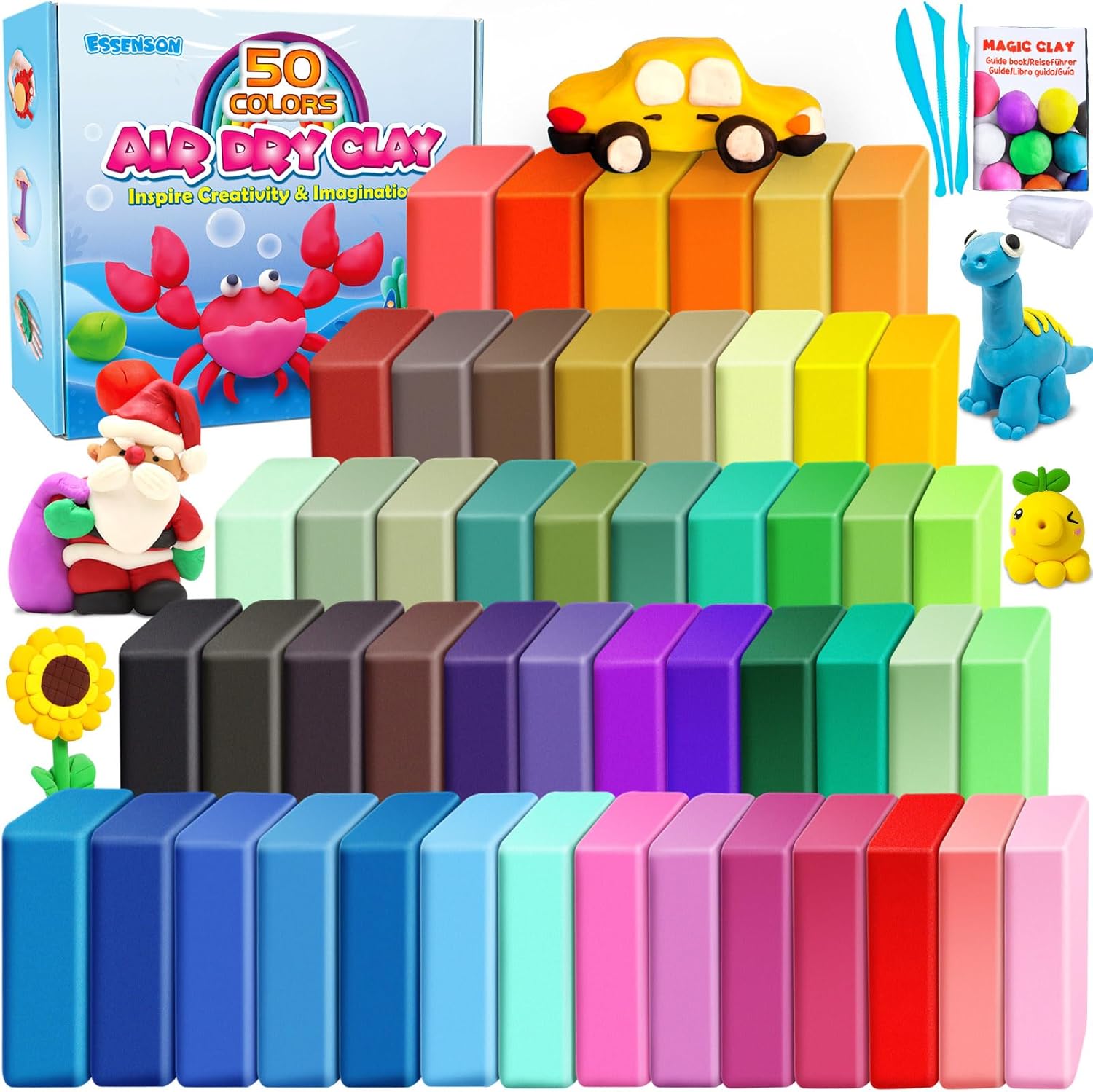 Arcilla seca al aire, 50 colores, arcilla de modelado para niños, arcilla mágica de moldeo de bricolaje, regalo para niños