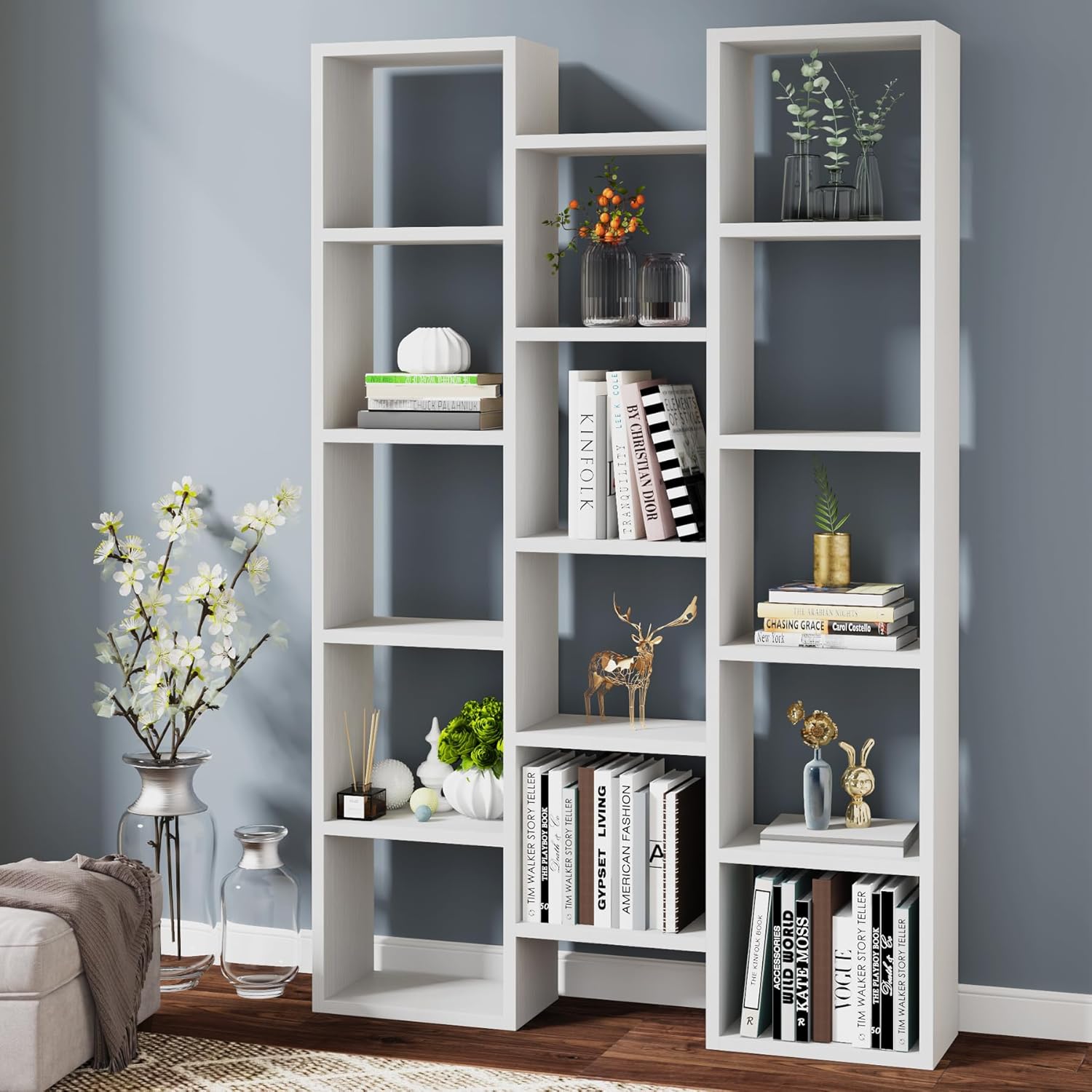 Estantería de 14 cubos para espacios pequeños, color blanco