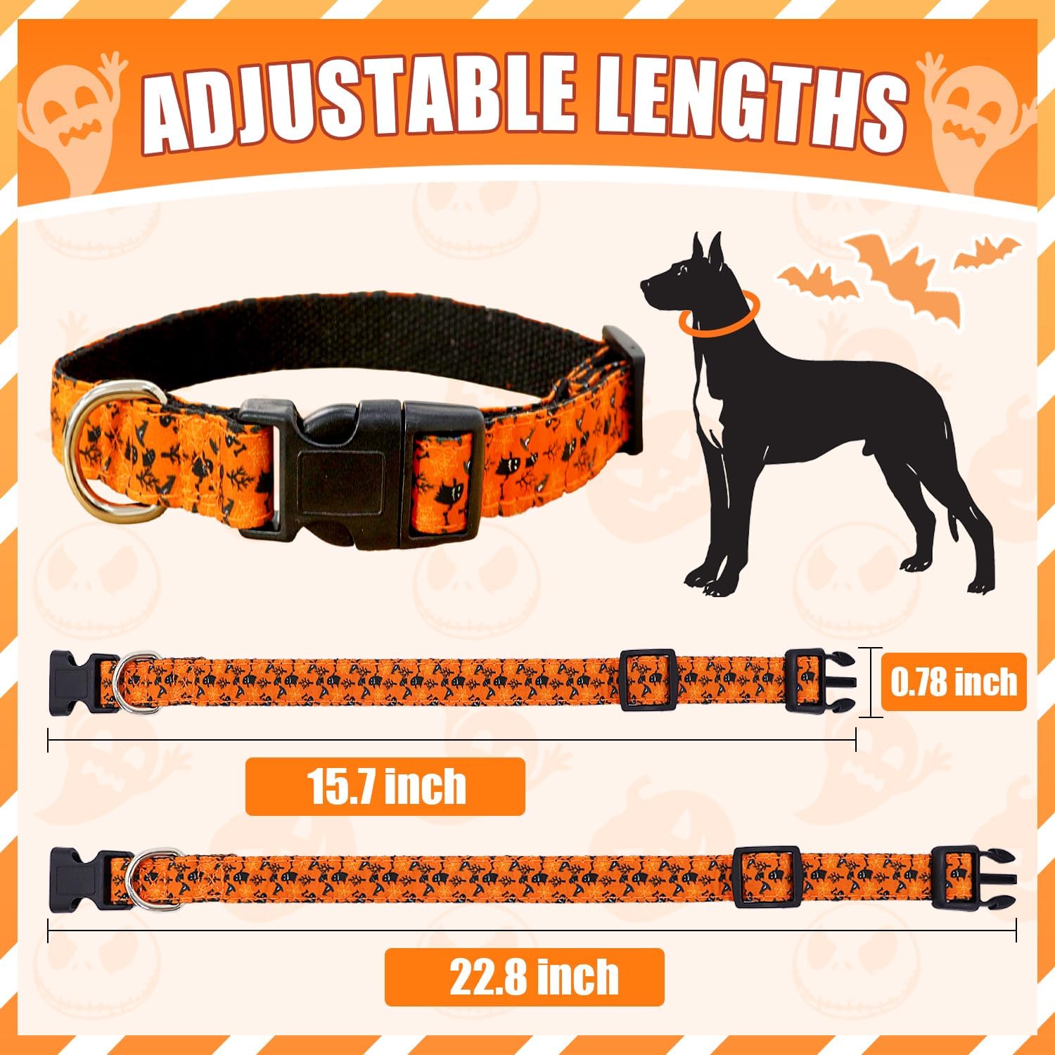 FOTSHARER Collar de perro naranja quemado grande con bonito corbatín de calabaza, fantasma, perros, corbatín, regalo para otoño, Halloween,