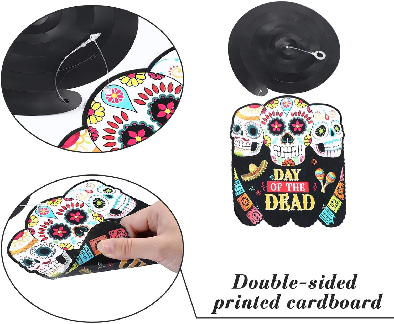 30 remolinos de papel de aluminio del Día de los Muertos, decoraciones de Halloween, calavera de azúcar, flores colgantes en el techo, remolinos de