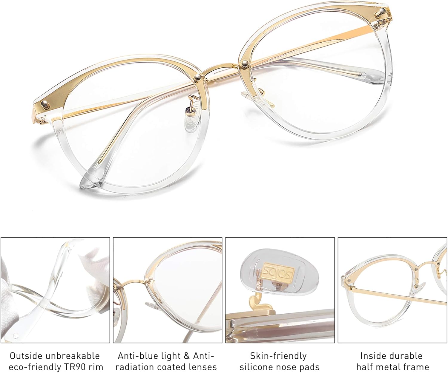 SOJOS Retro redondo TR90 luz azul gafas de lectura mujeres hombres lectores computadora gafas marco SJ9001