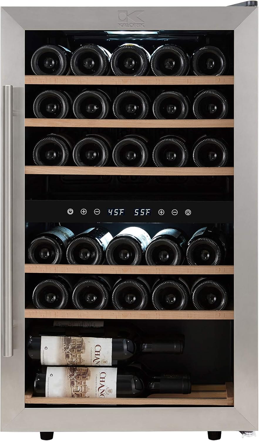 Kalorik WCL 44446 SS Cooler – Bodega de vino con compresor de doble zona de 29 botellas, acero inoxidable, cuerpo negro