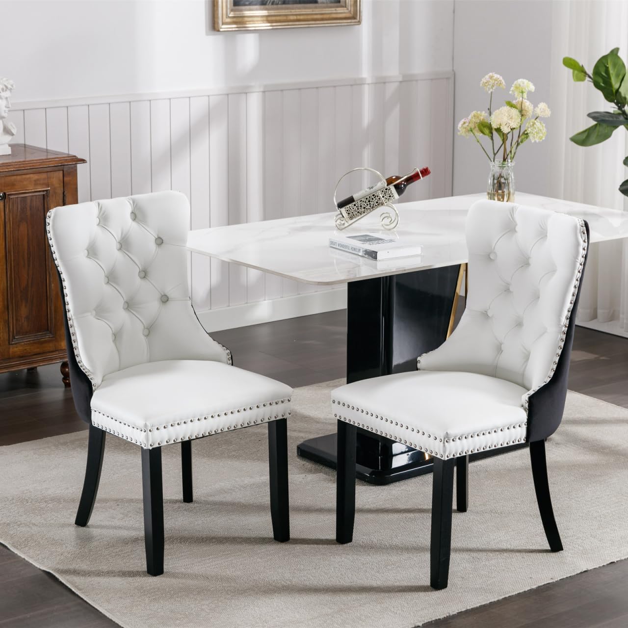 Juego de 2 sillas de comedor modernas de mediados de siglo en terciopelo, sillas de comedor de cocina con respaldo de botón y ribete de anillo,