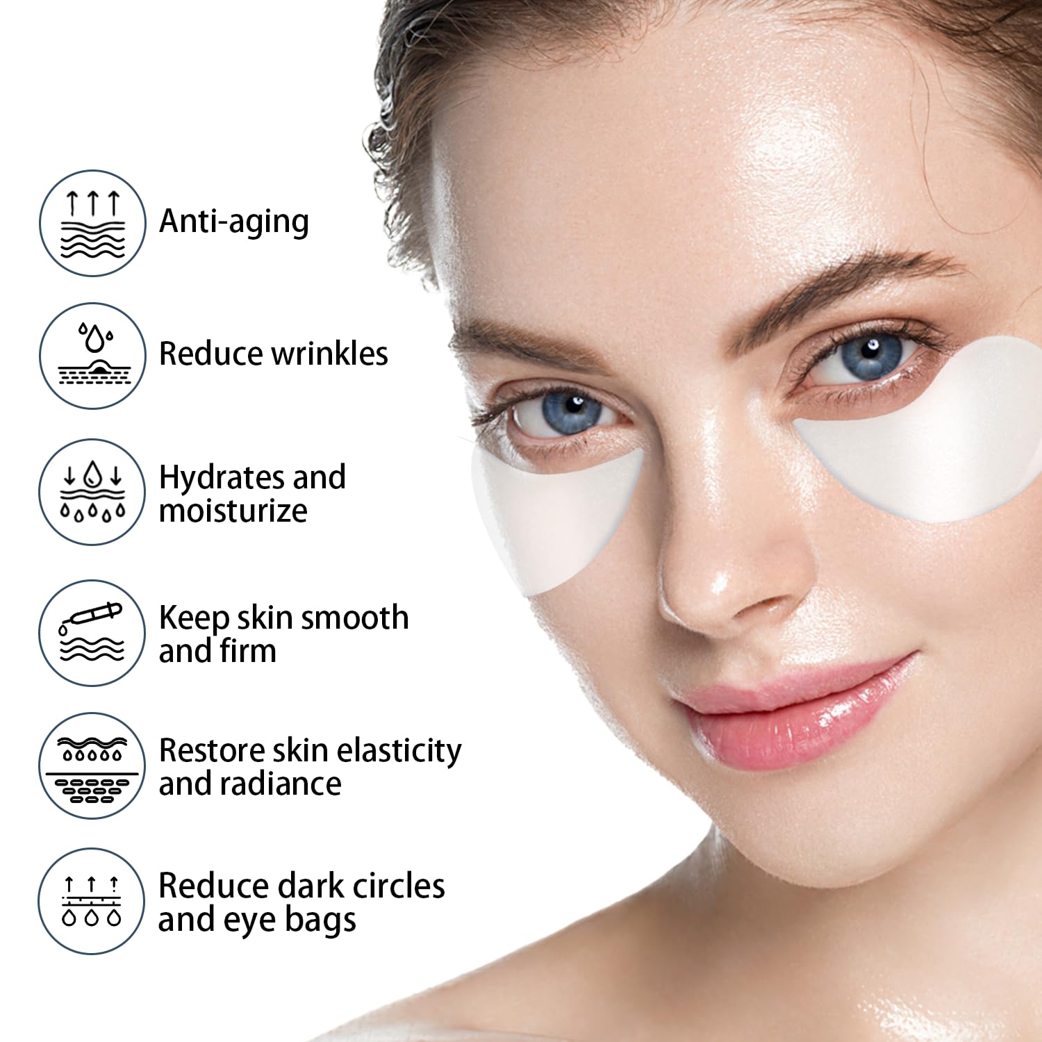 Hicream Advanced Snail Hydrogel Eye Patch 60 parches, máscara de suero de gel, tratamiento debajo de los ojos, forro fino, ojos hinchados,