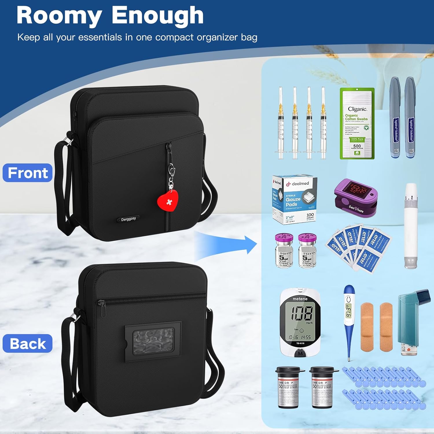 Insulin Cooler Travel Case, Insulated Diabetic Supplies Organizer Bag with Shoulder Strap for Insulin Pen, EpiPen, Asthma Inhaler, Blood Glucose