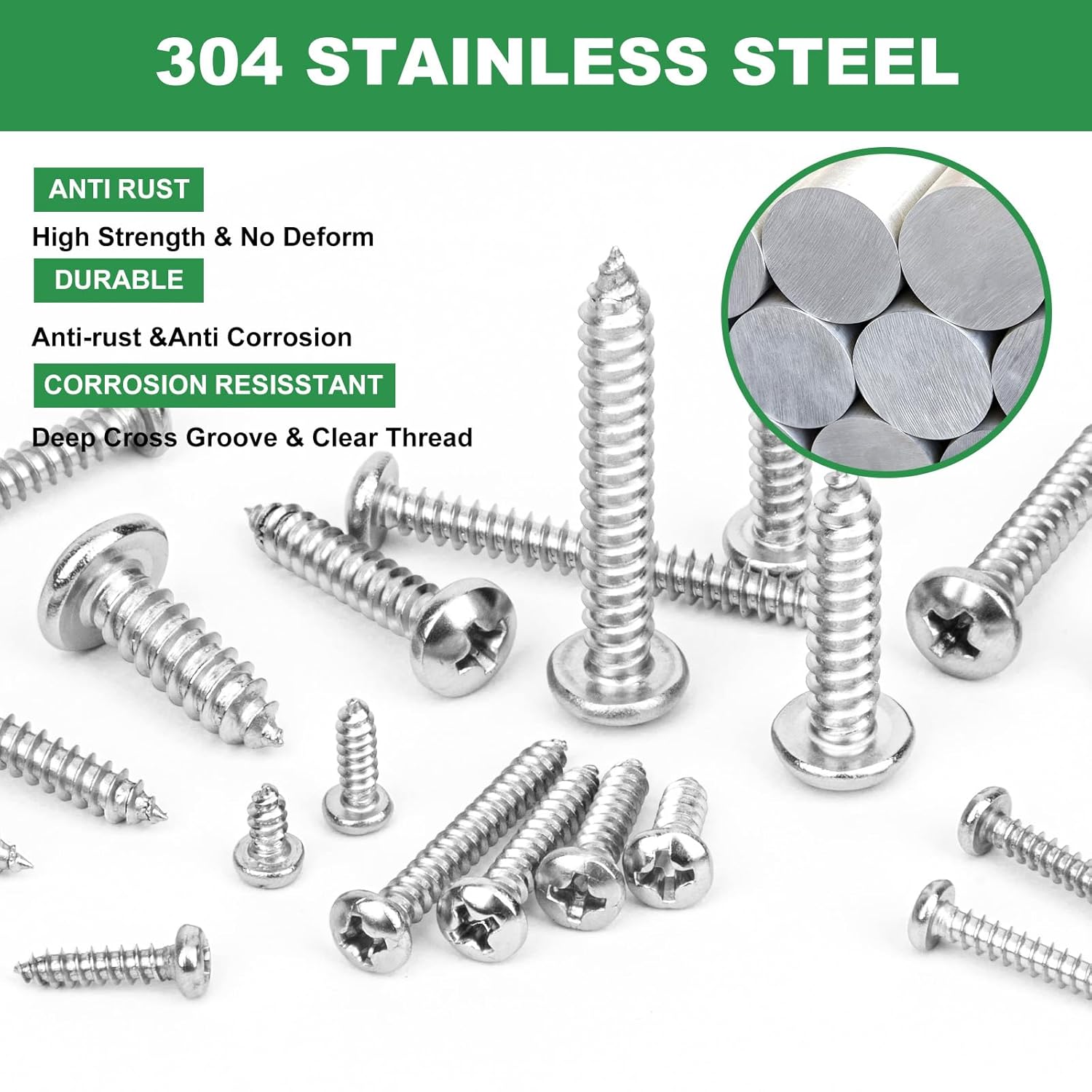 FOLIV Tornillos de madera de Philips de cabeza plana de acero inoxidable 620pcs, 4#6#8#10#12 Kit surtido de tornillos autorroscantes