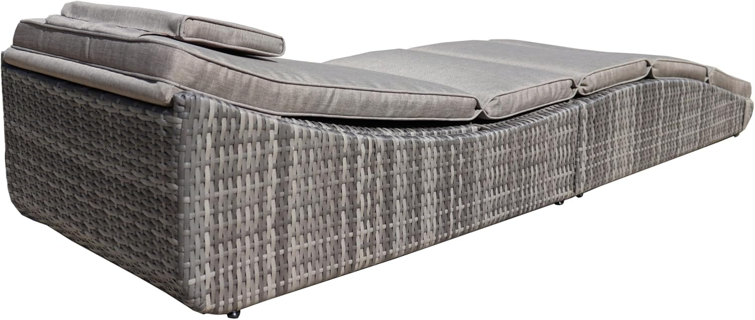 BTEXPERT Tumbona plegable al aire libre para piscina, tumbona plegable de mimbre para el sol, sofá de patio, tumbona reclinable, respaldo acolchado