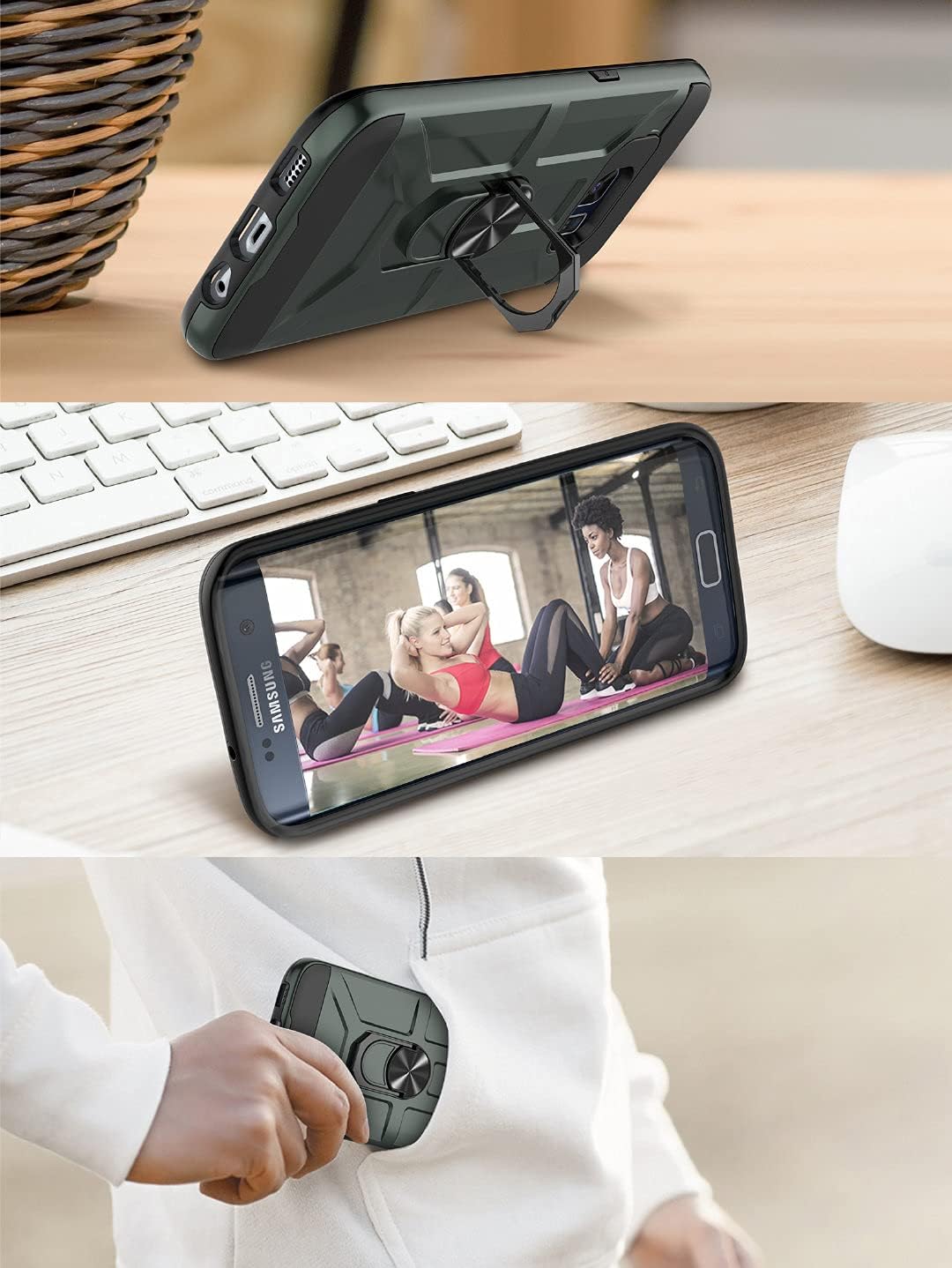 Jeylly Funda para Galaxy S6 Edge Plus, 3 colores, delgada, híbrida, resistente al impacto, TPU suave y policarbonato duro, a prueba de golpes,