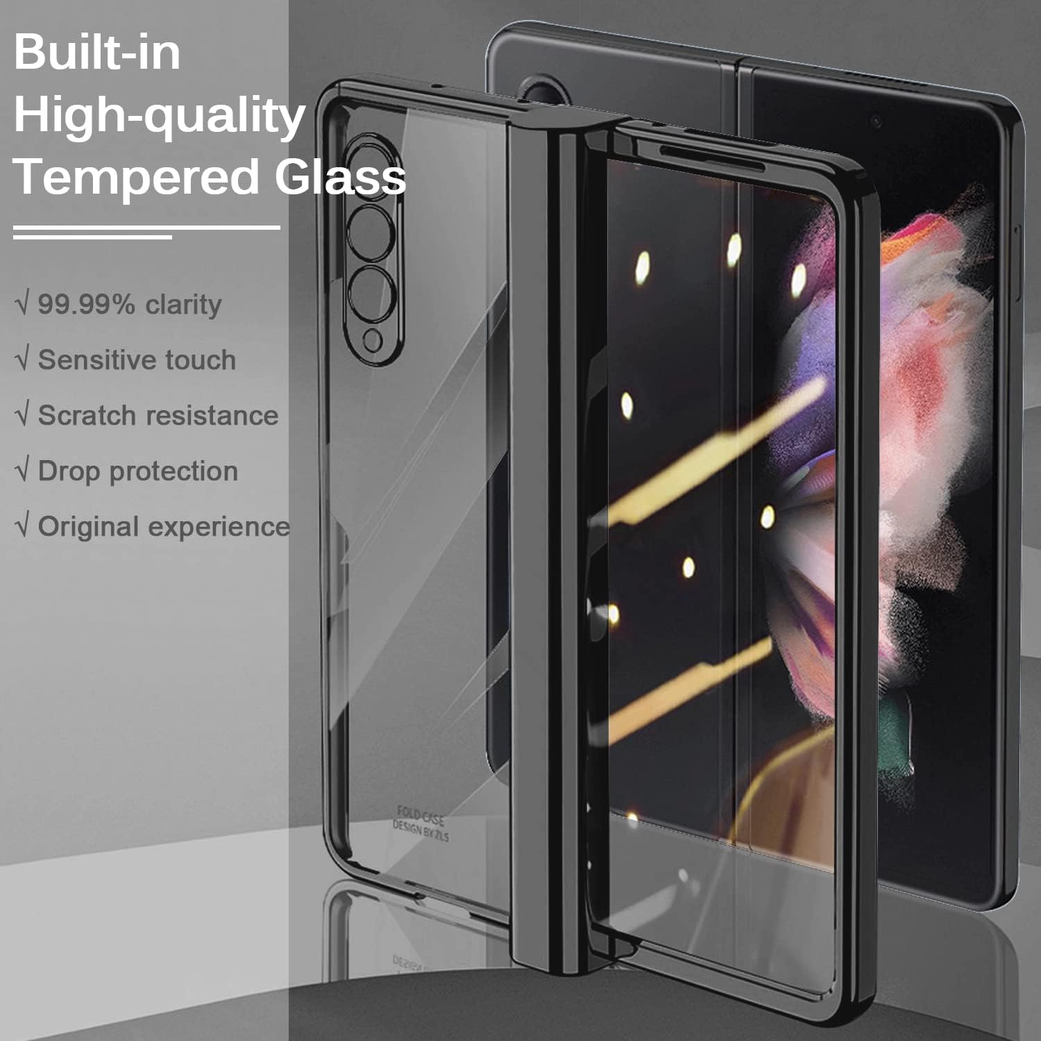 Miimall Funda para Samsung Galaxy Z Fold 3 con protector de pantalla, Z Fold 3 con protección de bisagra y PC chapado de lujo y pantalla de vidrio