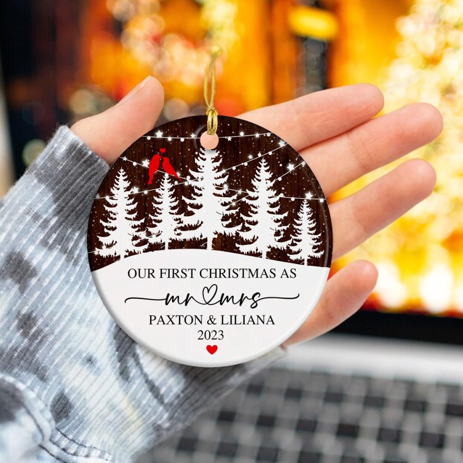Adorno con texto en inglés “Our First Christmas As Mr & Mr”, adorno de Navidad para casados, recuerdo de Navidad de 2023, recuerdo de adorno de