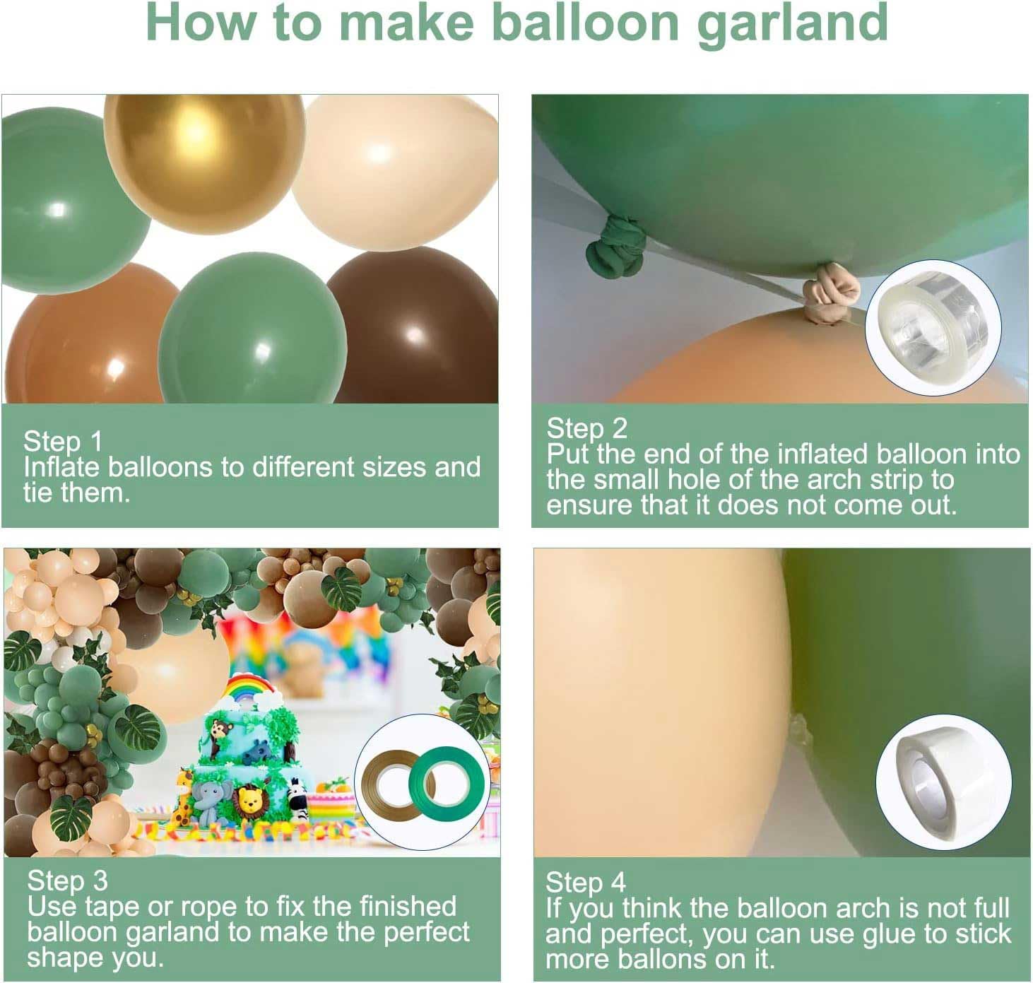 Decoración de baby shower de bosque, 1 telón de fondo de animales del bosque, 4 piezas, caja de grano de madera con letra de bebé, 115 piezas, verde