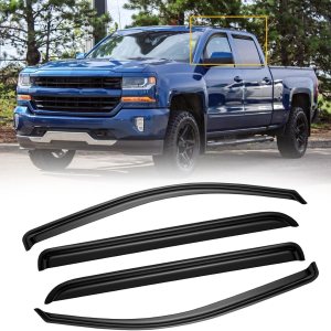 Viseras de ventana para Chevrolet Silverado y GMC Sierra 1500 Crew Cab 2014-2018, deflector de sombra de ventilación, color humo oscuro para Viseras de ventana para Chevrolet Silverado y GMC Sierra 1500 Crew Cab 2014-2018, deflector de sombra de ventilación, color humo oscuro para