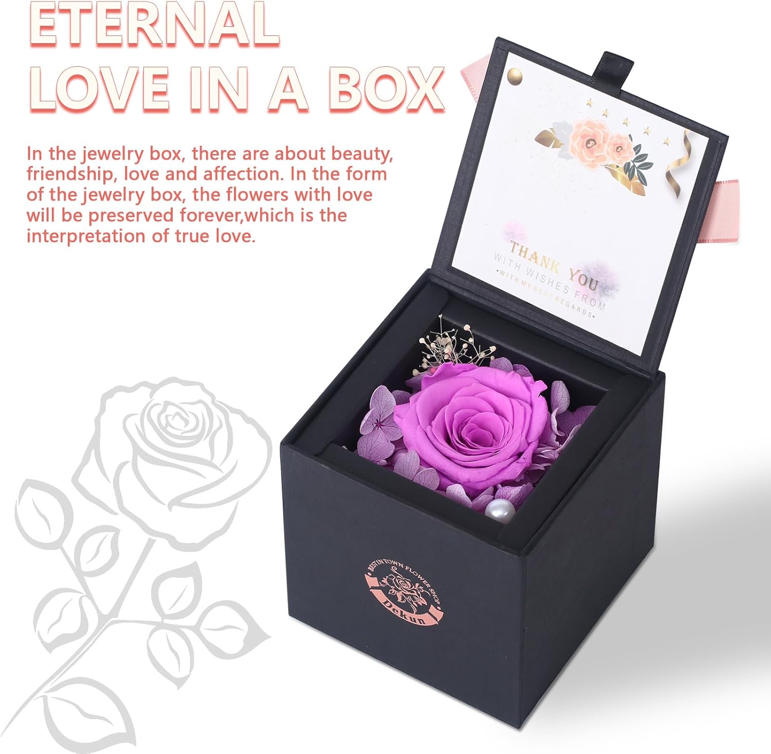 Dekun Rosas preservadas en una caja de regalo, rosas reales para el Día de la Madre, Día de San Valentín, regalos para regalar a amigos que duran un