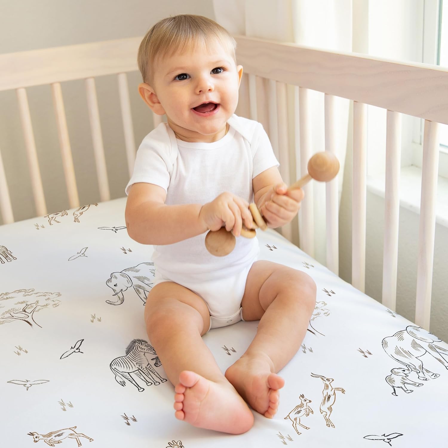 Sweet Jojo Designs Jungle Safari Animales Niño Niña Género Neutral Unisex Bebé Bebé Juego de Sábanas Ajustable Bebé Recién Nacido Guardería Cama