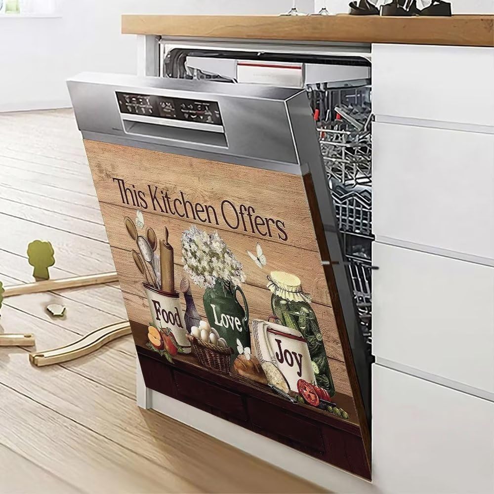 Cubierta magnética para lavavajillas, jarrón con diseño de flores y mariposas, para refrigerador, calcomanía decorativa para frasco de alimentos y