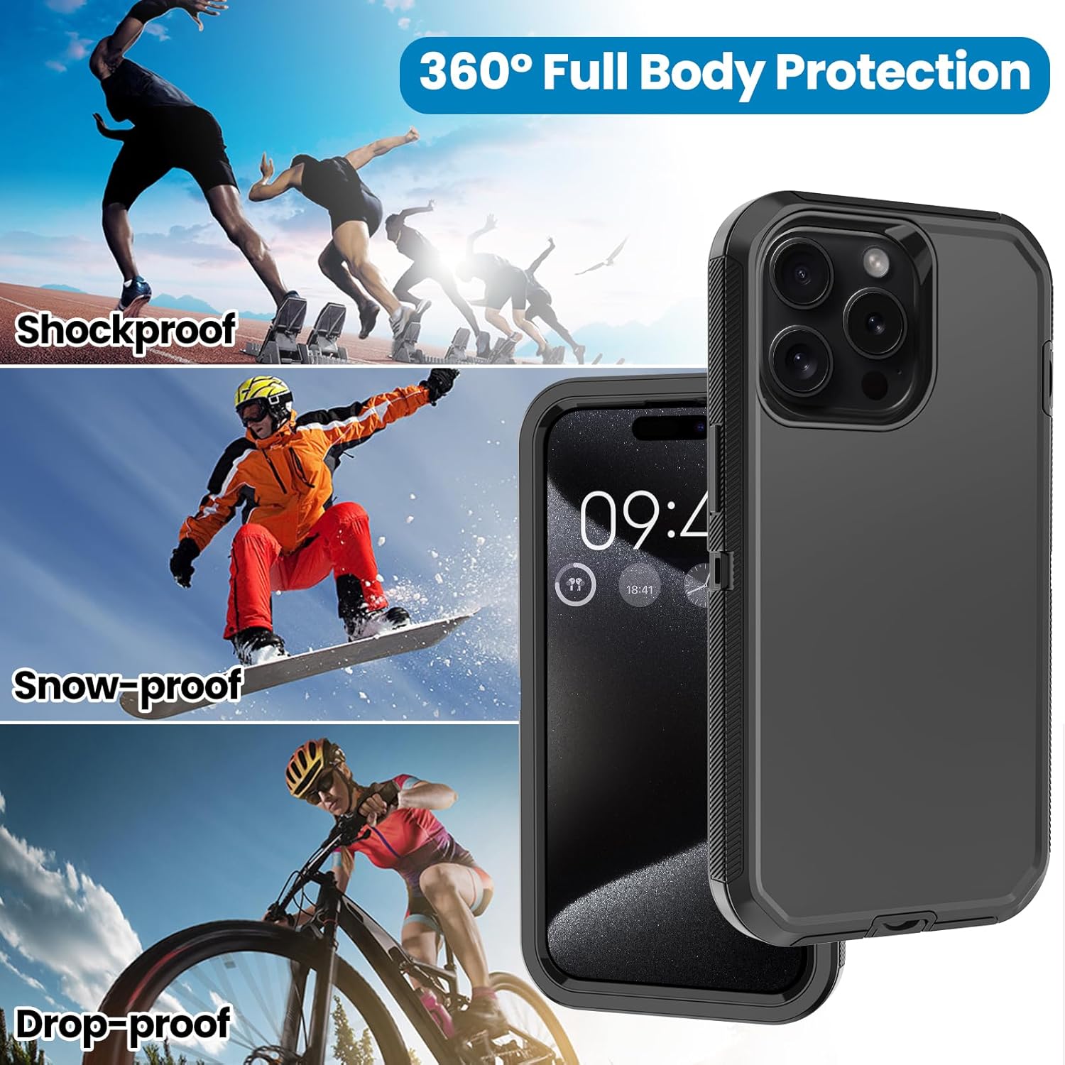 Annymall Funda para iPhone 15 Pro Max con 2 protectores de pantalla, protección contra caídas a prueba de golpes, cuerpo completo, resistente, 3